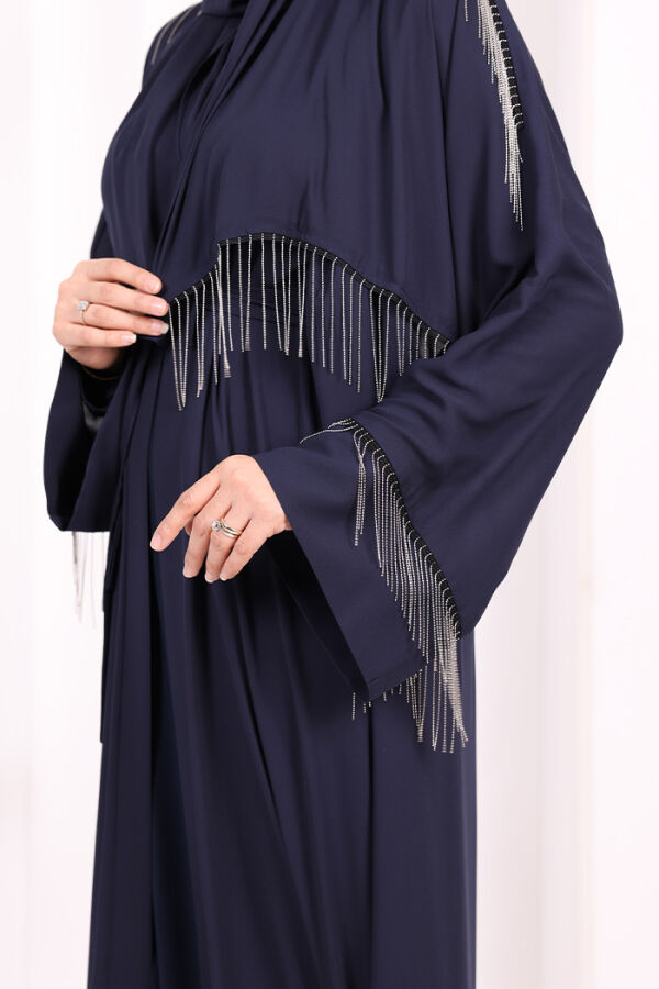 Zincir Püskül Detay  Abaya ŞAL HEDİYE  7887 Lacivert - 6