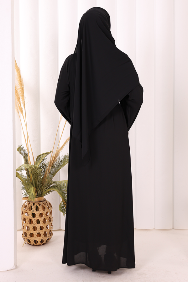 Zincir Püskül Detay Şallı Abaya 7887 Siyah - 5