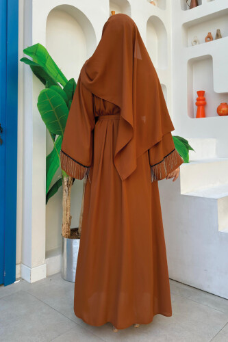 Zincir Püskül Detay Abaya ŞAL HEDİYE 7887 Taba - 8