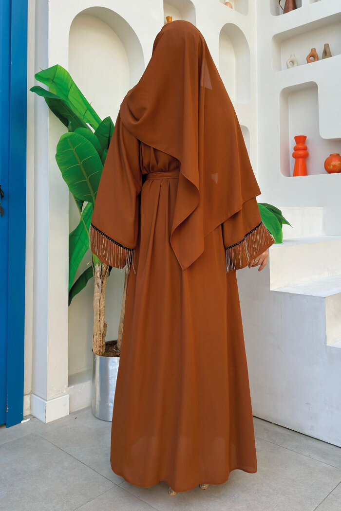 Zincir Püskül Detay Abaya ŞAL HEDİYE 7887 Taba - 8
