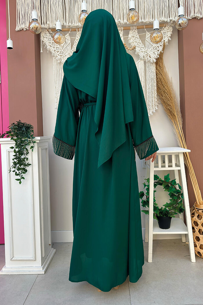 Zincir Püskül Detay  Abaya ŞAL HEDİYE  7887 Zümrüt - 9