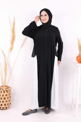 Pilise Taş Detay Fermuarlı Ferace 7892 Ekru - Bym Fashion