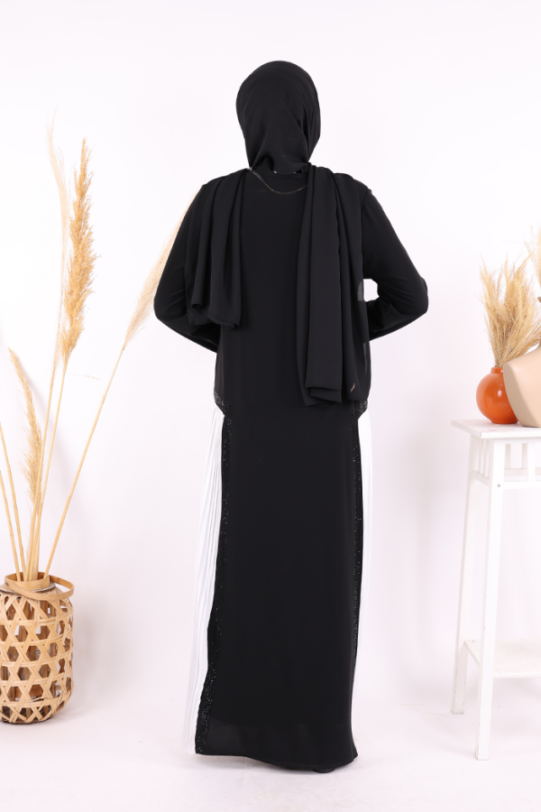 Pilise Taş Detay Fermuarlı Ferace 7892 Ekru - 3