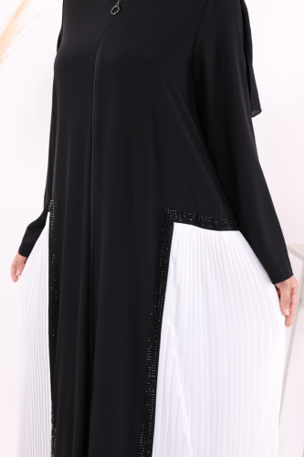 Pilise Taş Detay Fermuarlı Ferace 7892 Ekru - 6