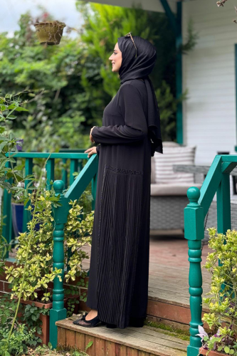 Pilise Taş Detay Fermuarlı Ferace 7892 Siyah - 3