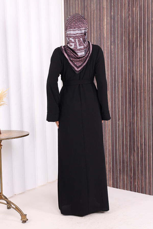 Boncuk İşlemeli Tam Boy Ferace 7894 Siyah - 4