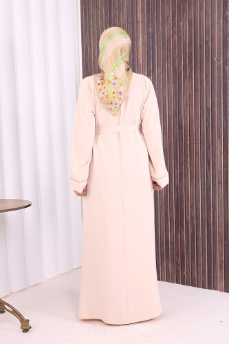 Boncuk İşlemeli Tam Boy Ferace 7894 Taş - 3