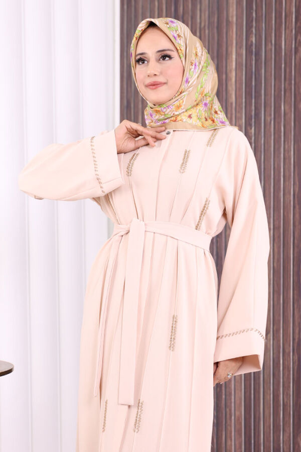 Boncuk İşlemeli Tam Boy Ferace 7894 Taş - 5