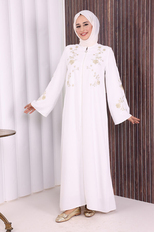 Nakış İşleme Detaylı Ferace 7895 Ekru - 1