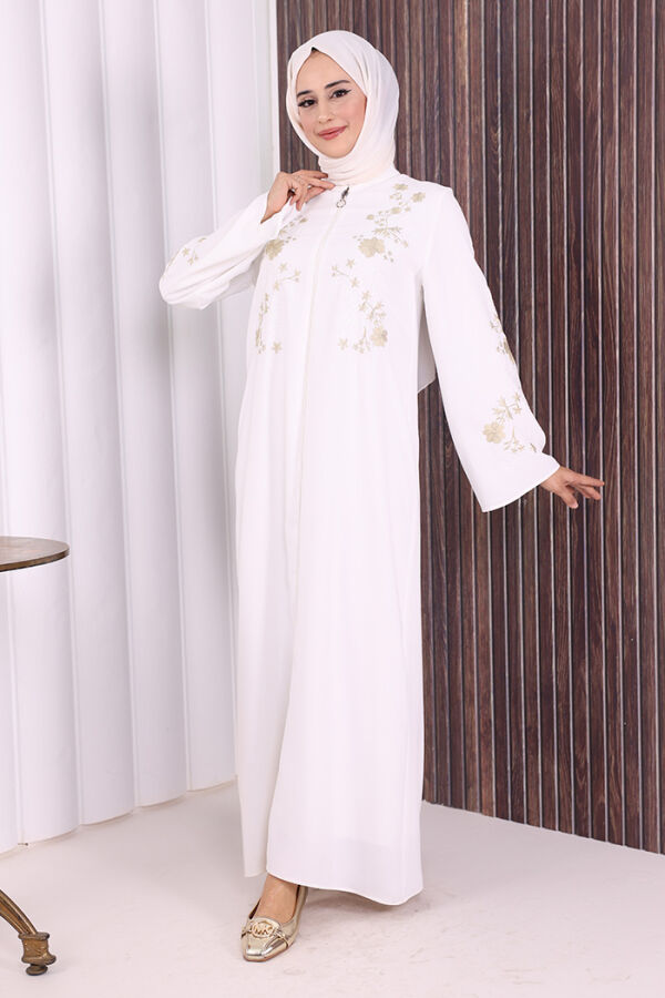 Nakış İşleme Detaylı Ferace 7895 Ekru - 2