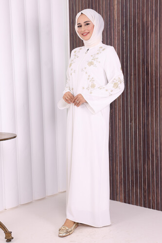 Nakış İşleme Detaylı Ferace 7895 Ekru - 3