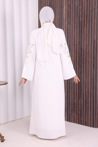 Nakış İşleme Detaylı Ferace 7895 Ekru - 4