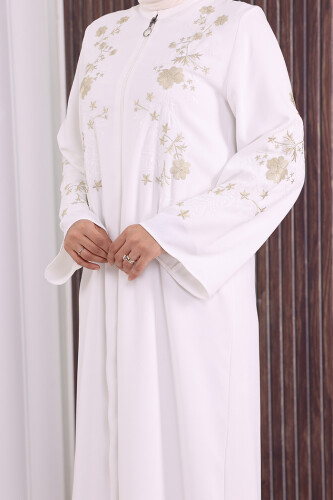 Nakış İşleme Detaylı Ferace 7895 Ekru - 6