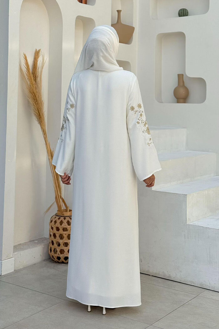 Nakış İşleme Detaylı Ferace 7895 Ekru - 8