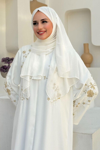 Nakış İşleme Detaylı Ferace 7895 Ekru - 10