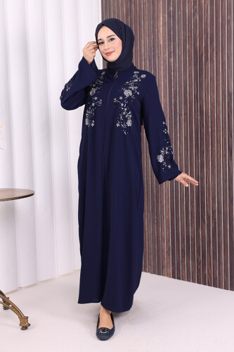 Nakış İşleme Detaylı Ferace 7895 Lacivert - 3