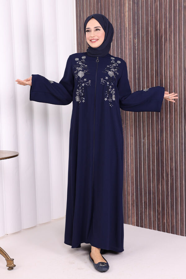 Nakış İşleme Detaylı Ferace 7895 Lacivert - 4