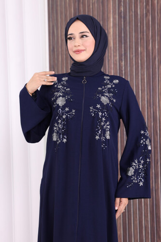 Nakış İşleme Detaylı Ferace 7895 Lacivert - 6