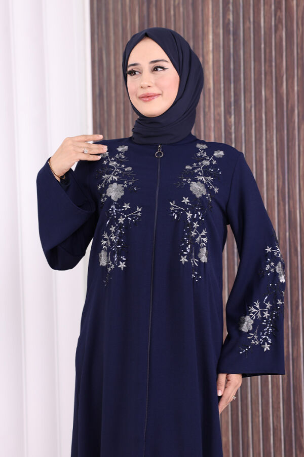 Nakış İşleme Detaylı Ferace 7895 Lacivert - 6