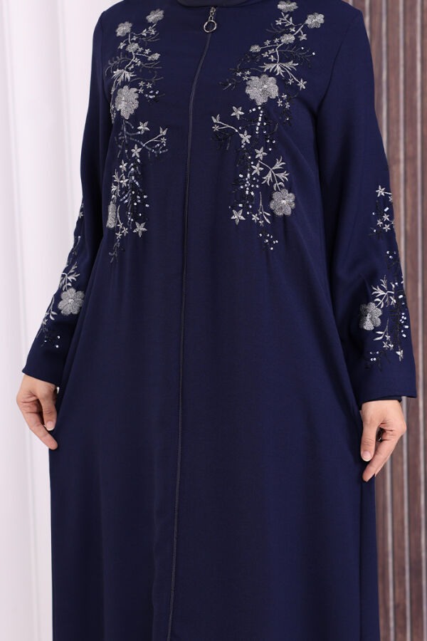 Nakış İşleme Detaylı Ferace 7895 Lacivert - 7
