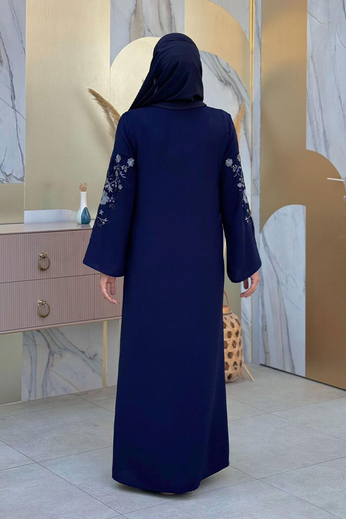 Nakış İşleme Detaylı Ferace 7895 Lacivert - 9