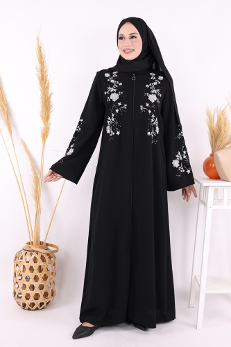 Nakış İşleme Detaylı Ferace 7895 Siyah - Bym Fashion