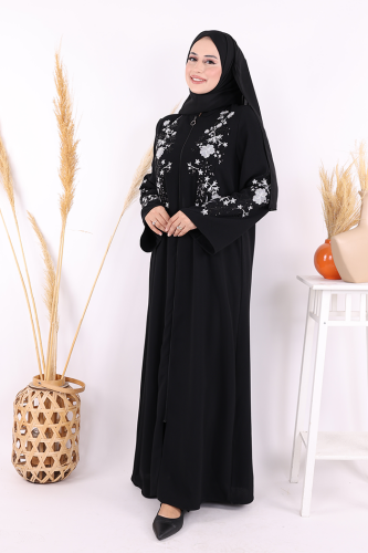 Nakış İşleme Detaylı Ferace 7895 Siyah - 2