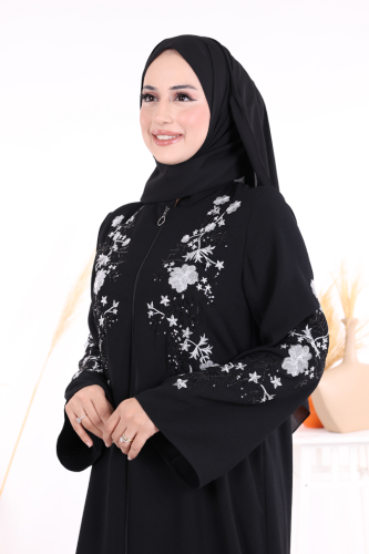 Nakış İşleme Detaylı Ferace 7895 Siyah - 4