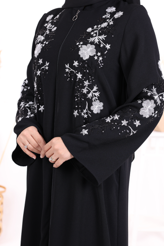Nakış İşleme Detaylı Ferace 7895 Siyah - 5