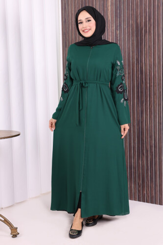 Çift Taraflı Çift Renk Ferace 7897 Zümrüt - Bym Fashion