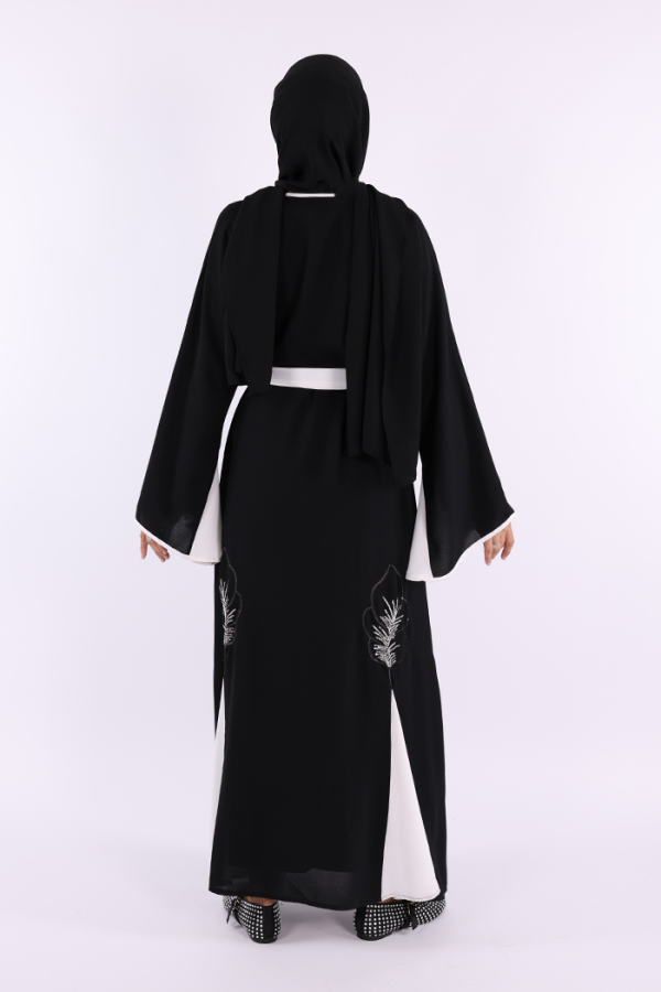 Nakış İşleme Detaylı Bel Kuşaklı Abaya 7901 Siyah - 4