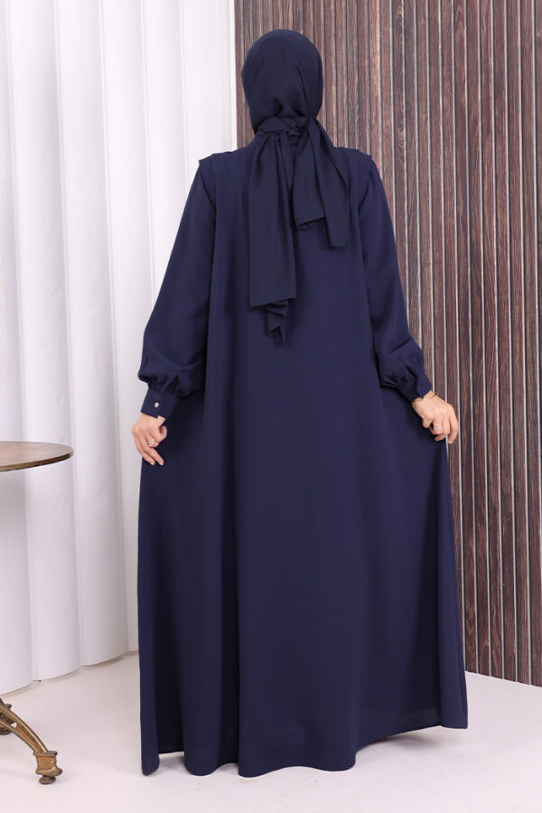 Boydan Düğmeli Taş İşleme Detaylı Ferace 7903 Lacivert - 5