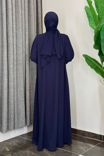 Boydan Düğmeli Taş İşleme Detaylı Ferace 7903 Lacivert - 9