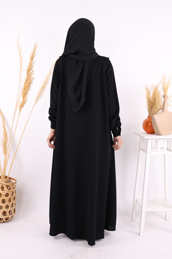 Boydan Düğmeli Taş İşleme Detaylı Ferace 7903 Siyah - 3