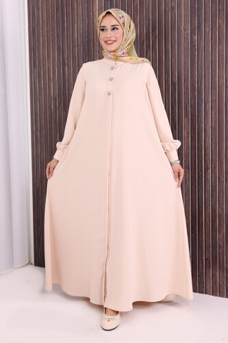 Boydan Düğmeli Taş İşleme Detaylı Ferace 7903 Taş 