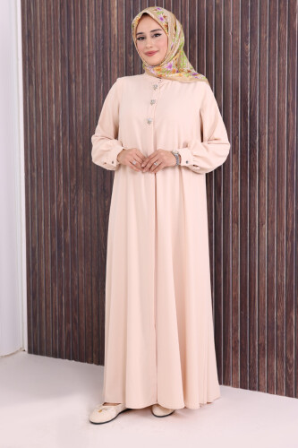 Boydan Düğmeli Taş İşleme Detaylı Ferace 7903 Taş - 2