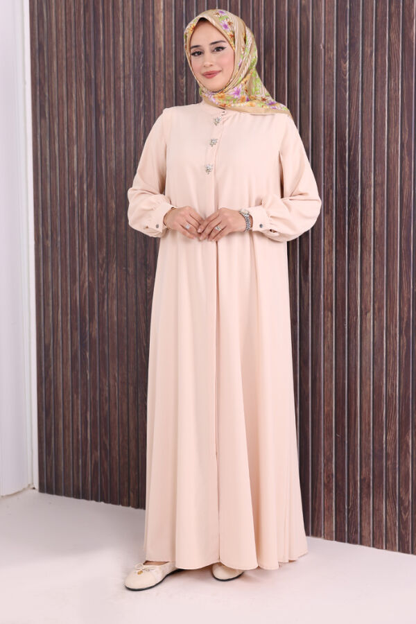 Boydan Düğmeli Taş İşleme Detaylı Ferace 7903 Taş - 2