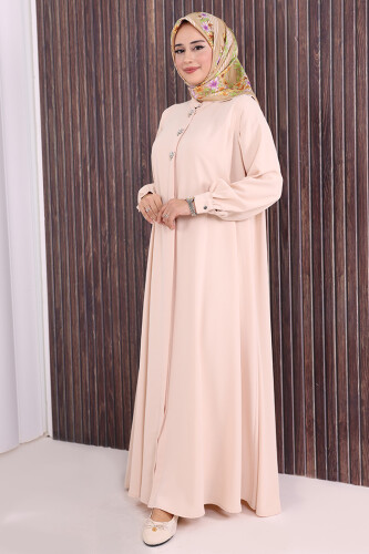 Boydan Düğmeli Taş İşleme Detaylı Ferace 7903 Taş - 3