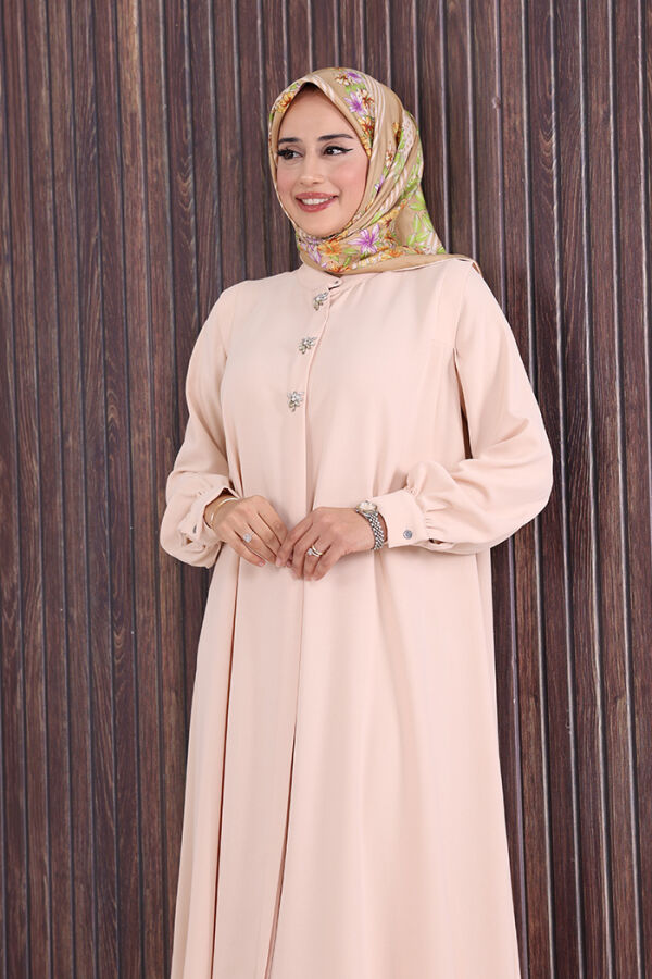 Boydan Düğmeli Taş İşleme Detaylı Ferace 7903 Taş - 5