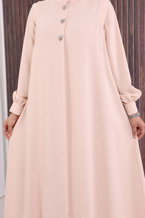 Boydan Düğmeli Taş İşleme Detaylı Ferace 7903 Taş - 6