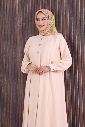 Boydan Düğmeli Taş İşleme Detaylı Ferace 7903 Taş - 5