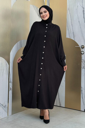 Ön Kısmı Boydan Düğmeli Salaş Elbise 7910 Siyah - Bym Fashion