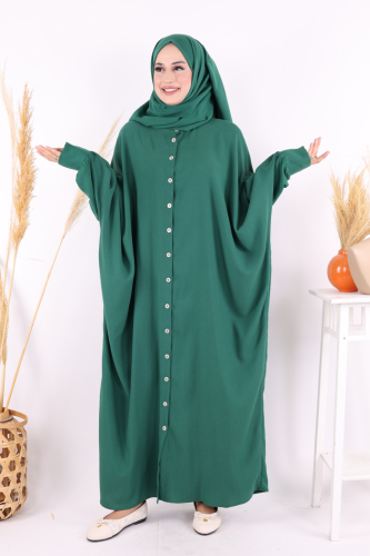 Ön Kısmı Boydan Düğmeli Salaş Elbise 7910 Zümrüt - Bym Fashion