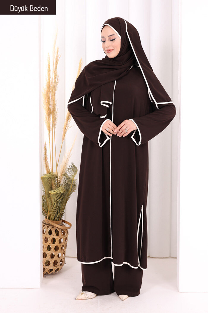 8001-1 Biyeli Pantolonlu Tunik Takım  Şal Kahverengi
