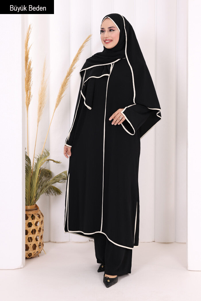 8001-1 Biyeli Pantolonlu Tunik Takım  Şal Siyah