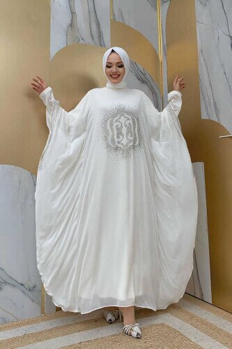 Taş Baskılı Yarasakol Abaya Takım 8191 Ekru 