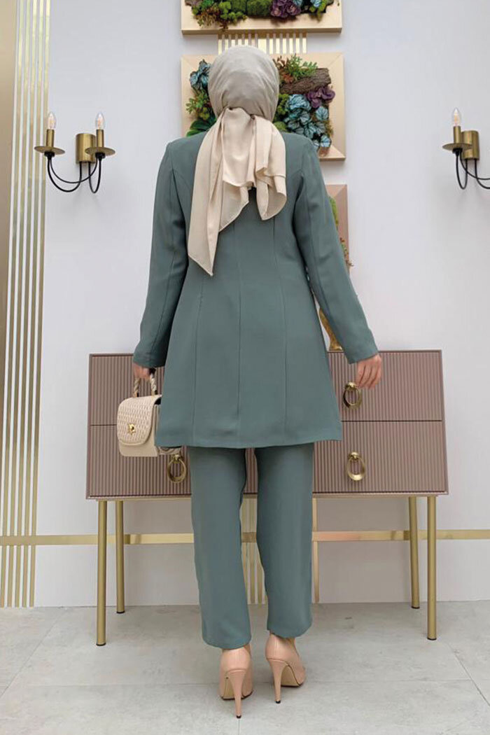 Düğme Detaylı Kısa Ceket Pantolon Takım 8352 Mint - 7