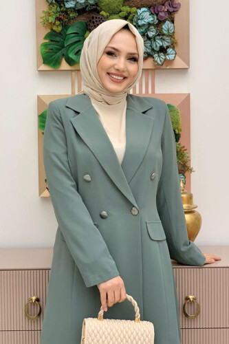 Düğme Detaylı Kısa Ceket Pantolon Takım 8352 Mint - 8
