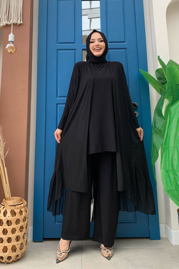 Комплект Chiffon Ruffle Look Abaya Trio 8411 Черный - 5