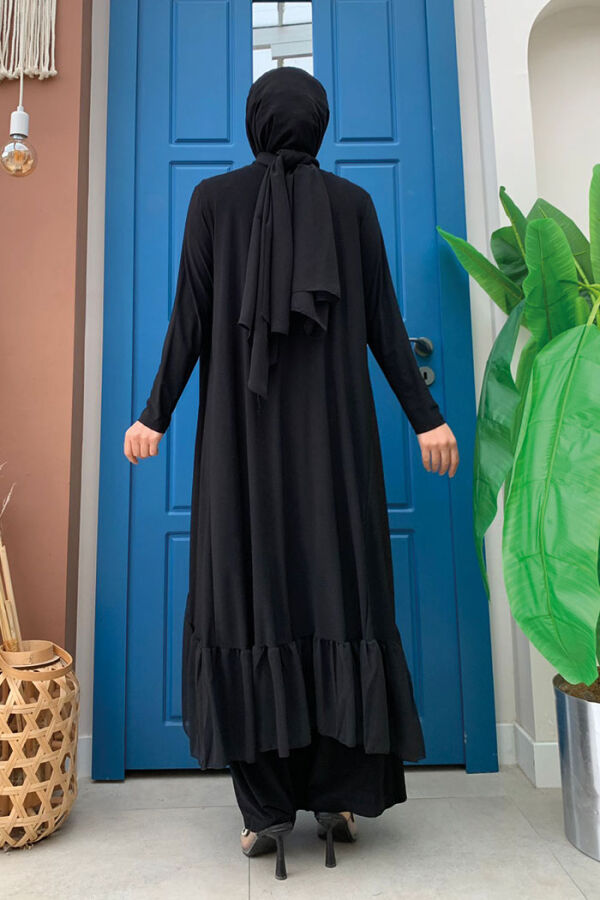 Комплект Chiffon Ruffle Look Abaya Trio 8411 Черный - 7
